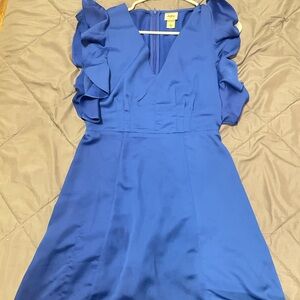 Brighton Royal Blue Ruffle Sleeve V-Neck Mini Dress
